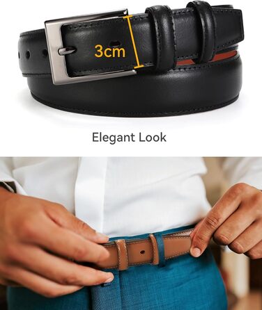Чоловічий шкіряний ремінь CHAOREN 3см для бізнесу та формальних заходів, ремінь до костюма, чорний, розмір EU 48 (95см)