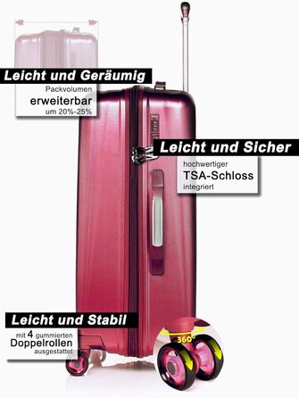 ABISTAB VERAGE Kinetic 4-Wheel Trolley Large Lightweight - L-76cm, 106-127L Expandable, TSA Lock, ABS/PC Hard Shell Suitcase, Travel Suitcase, Burgundy