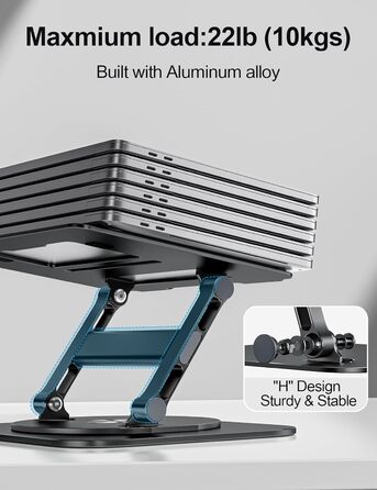 MCHOSE Adjustable Laptop Stand - Ergonomic Aluminum Laptop Riser for Desk - 360° Rotation - Compatible with MacBook Air & 10-17