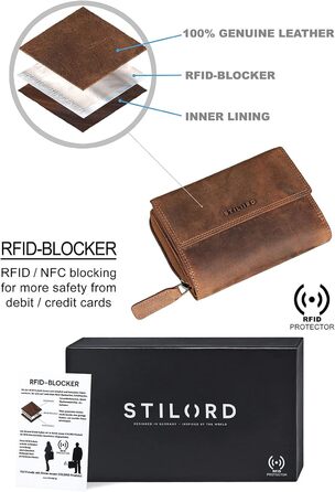 Жіночий гаманець STILORD Thea з натуральної шкіри, RFID і NFC захист, великий вінтажний портмоне з блискавкою у подарунковій коробці