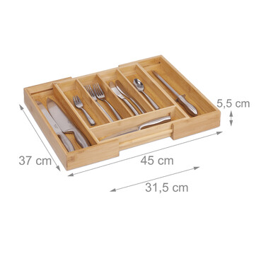 Relaxdays Bamboo Cutlery Box, Extendable