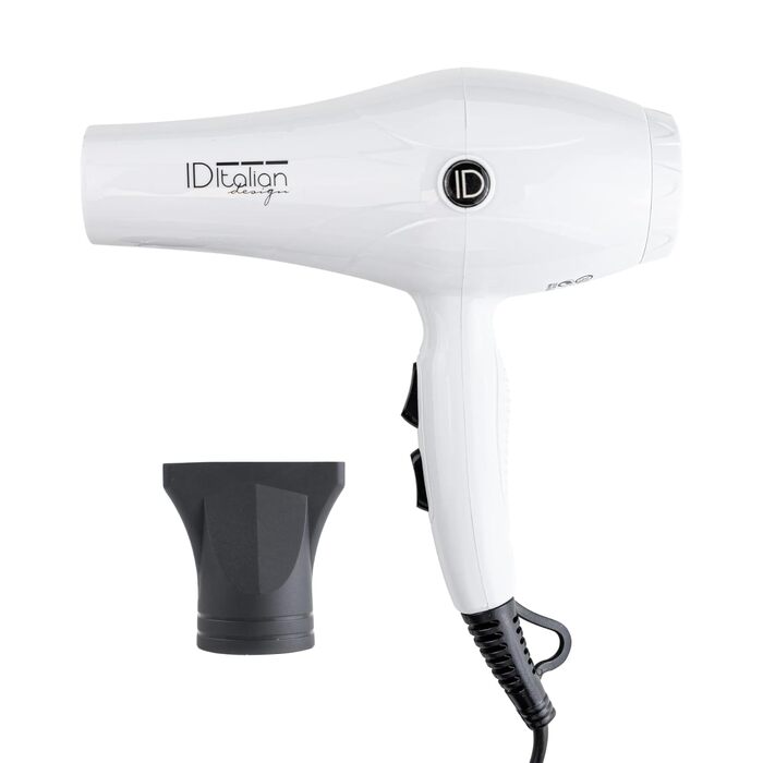 Фен для волосся ID Italian Design GTI 2600 з дифузором, 2200 Вт, AC-мотор, 3 режими нагріву, білий