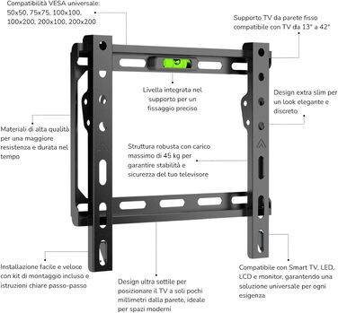Фіксований ультратонкий настінний кронштейн для ТБ Superior Electronics (13