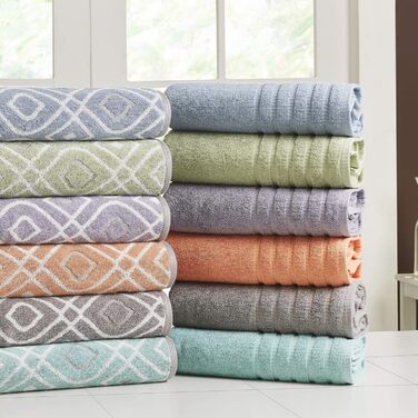 Amrapur Overseas Modern Threads Towel Set, 6-Piece, Yarn-Dyed, Oxford Stripe, Jacquard, Solid Color, Ultra-Soft, 500 g/m², 100% Combed Cotton, Blue Standard Blue