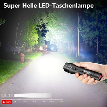 Тактичний ліхтарик 2 шт. 2000 люмен, LED, для кемпінгу та туризму, тактичний, водонепроникний, з зумом, з 5 режимами, корпус з алюмінію