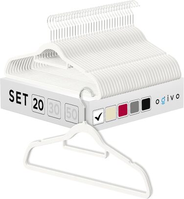 Вішалки для одягу OGIVO - набір 20 шт. з антиковзаючим покриттям, обертаються на 360°, з вирізами для плечей - для сорочок, блузок, краваток