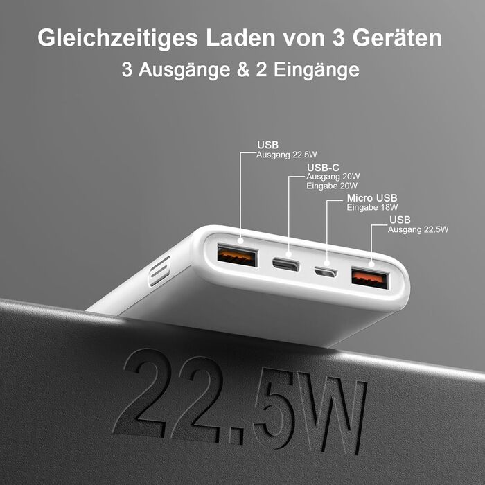 Power Bank 10000mAh з USB-C, 22,5W PD3.0 та QC4.0, для iPhone, Android, LED-індикатор