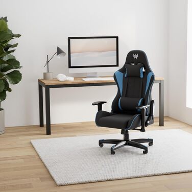 Ігрове крісло Acer Predator Rift Lite, знімні поперекова та шийна подушки, регульовані 2D-підлокітники, дві подушки, спинка з нахилом до 155°, для користувачів до 120 кг, чорний/синій