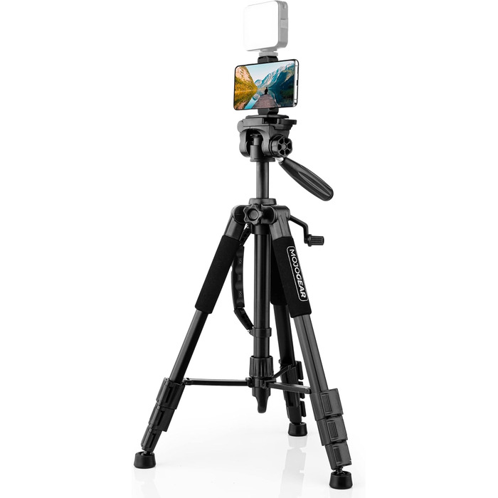 Штатив відео 140 см MOJOGEAR з кріпленням для смартфона - штатив для камери/телефона, трипод з кульковою головкою, алюміній, SAB234