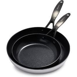 Набір сковорідок GreenPan Venice Pro Noir 26см та 30см, нержавіюча сталь, антипригарне покриття Ceramic, чорний, без PFAS, для індукції, безпечно для миття в посудомийній машині, термостійкий, срібний, 26см & 30см