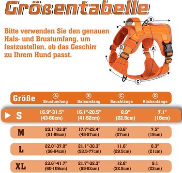 Нагрудник для собак Rabbitgoo середнього розміру, анти-тяга, регульований з ручкою, міцний та зносостійкий, тактичний з металевими пряжками для прогулянок (M, Оранжевий)