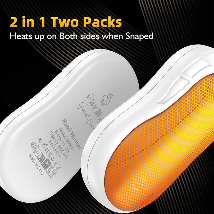 Електричні грілки для рук 2 шт. FANDLISS, портативні, акумуляторні, 6000mAh, до 12 годин роботи, USB, для кемпінгу, полювання, гольфу, білий/зелений