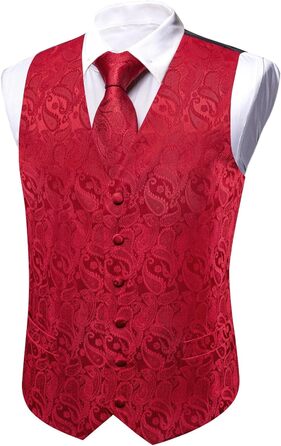 Костюмний комплект Barry.Wang: костюм-трійка (піджак, штани, жилет), краватка, метелик, кишеньковий хустинка, запонки, голкозажим, для весілля, червоний, 3XL