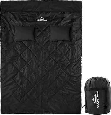Mountrex Double Sleeping Bag - Summer Sleeping Bag for 2 People (210 x 150cm) - Double Sleeping Bag - XXL Summer Sleeping Bag with 2 Pillows for Adults - Camping, Outdoor & Indoor Use - Black