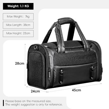 Транспортна переноска для собак та котів, чорна, M - складана переноска для подорожей літаком, авто та потягом