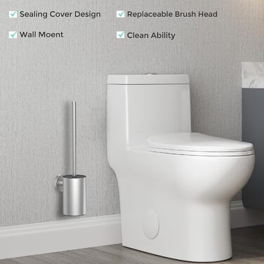 Набір для чищення унітазу WAVEWO з кріпленням на стіну, силіконова щітка та тримач, квадратна щітка з нержавіючої сталі 304, 2 насадки (кругла срібляста)