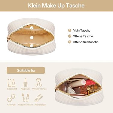 Косметичка для жінок KALIDI з корду, зелено-бежева, з відділеннями, на блискавці, для подорожей