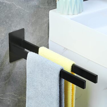 Тримач для рушників настінний з нержавіючої сталі, без свердління, подвійний, для ванної кімнати та кухні, срібний (чорний, двозахватний)