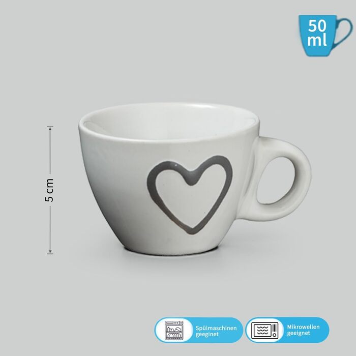 Еспресо-чашки з підставкою класичного стилю, 8 шт. - білі, сірі, коричневі, червоні. Керамічні чашки 50 мл, для італійського еспресо, придатні для миття в посудомийній машині. Чудовий подарунок.