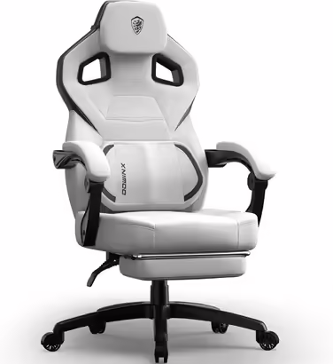 Dowinx Gaming Chair Fabric with Footrest, Large and High Gaming Chair for Heavy People, Computer/PC Gamer Chair for Adults with Massage (White Gray) Gray Fabric