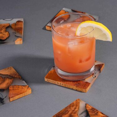Wooden Coaster Set, Epoxy Coasters, Modern Coasters with Holder, Cedar Wood Coasters (4, add holder)