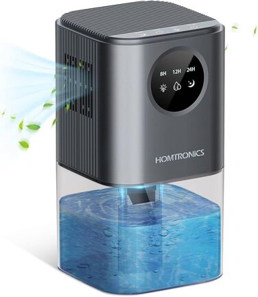 Електричний осушувач повітря Homtronics 1700 мл, компактний, портативний, тихий, з 7 кольоровою підсвіткою, автовимкнення, для ванної, спальні, шафи, офісу, сірий