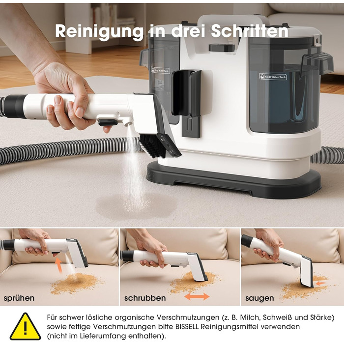 Водопилосос 450W для миття та чищення килимів, меблів та авто. Потужність 13500Pa, великий бак, довгий кабель. Білий.