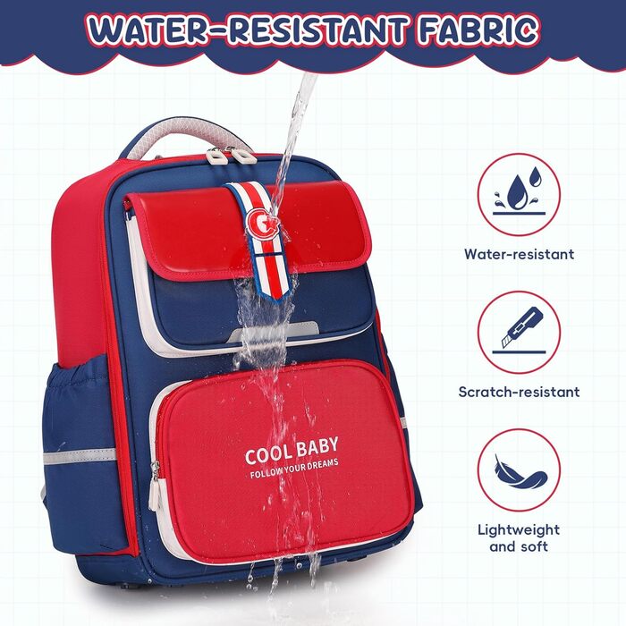 Шкільний рюкзак для дівчаток та хлопчиків, 1-4 клас, ергономічний, з нагрудним ременем, 2025, для дітей 6-10 років, знімний ремінь, світловідбиваючі елементи (червоний)