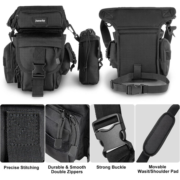 Тактична набедрена сумка Jueachy, водонепроникна, для мотоциклів, риболовлі, кемпінгу, чорна