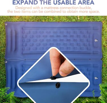 Надувний килимок для кемпінгу Tomshoo з інтегрованим насосом, подушкою та сумкою, блакитний