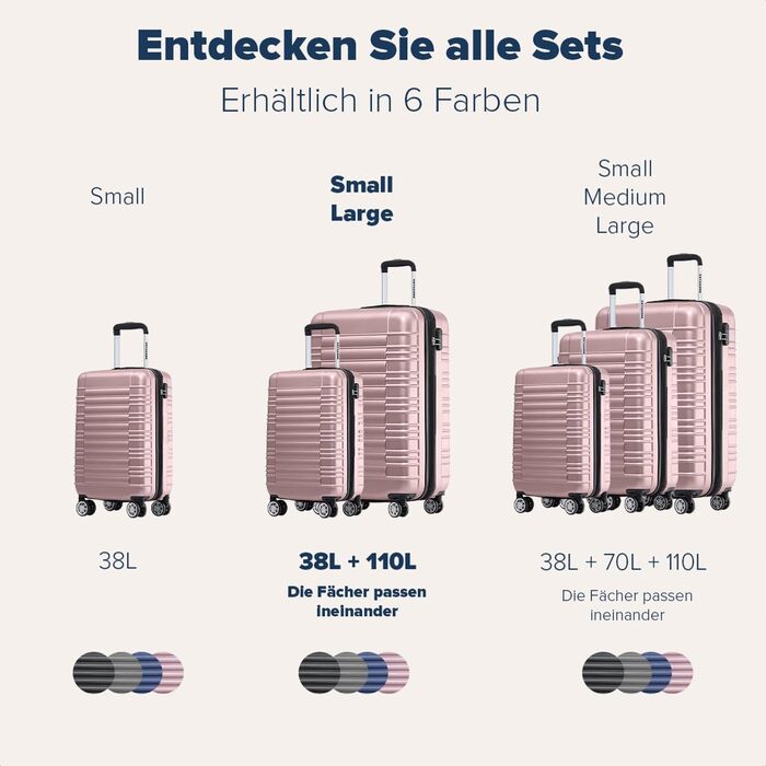 Набір валіз TRVLMORE 3 в 1: велика, середня, маленька, сірий колір, з жорсткою обшивкою, 55x40x20 см (Handgepäck)