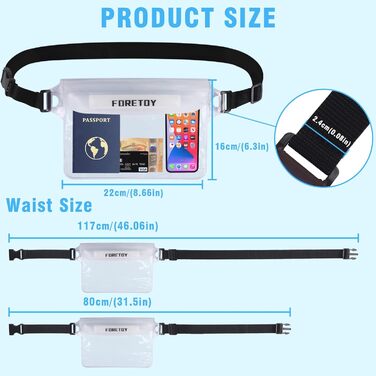 Водонепроникна поясна сумка з регульованим поясом, водонепроникний чохол для телефону IP68. Підходить для фотозйомки, водного спорту, пляжу, плавання, катання на човні та іншого. (Прозорий*2)
