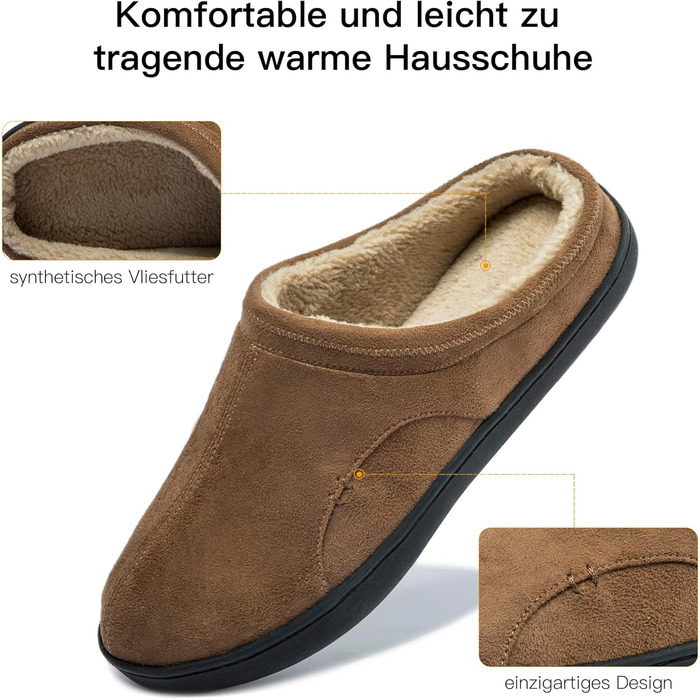 Чоловічі домашні тапочки з меморі-піною, теплі зимові тапочки, з підкладкою, сліпони з неслизькою гумовою підошвою, для дому та вулиці, 49/50 EU, Коричневі