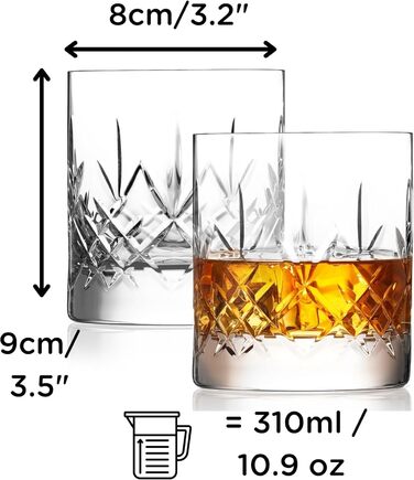 Набір келихів для віскі Wicklow 2 шт. 310 мл – скляні Tumbler без свинцю, з важким дном, ручна обробка, подарункова коробка