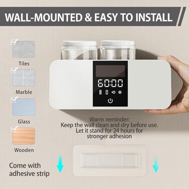 Toothbrush Cleaner and Wall-Mounted Toothbrush Holder, Cleaning and Air-Drying, LED Smart Display and Timer Function, Rechargeable, Wireless, Toothbrush Holder for Bathroom (White/Opulent Garden)