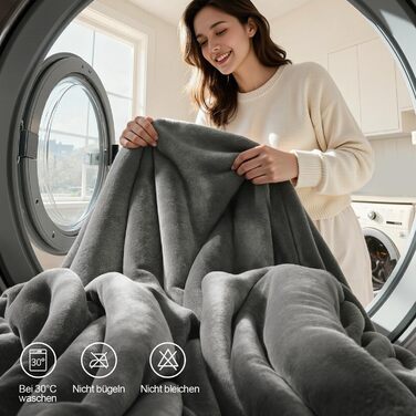 Плед KANKAEU 160x200 см, теплий та м'який, двосторонній фланель та шерпа, для дивану, ліжка, подарунок сірого кольору