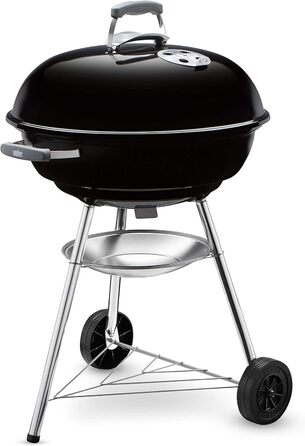 Вугільний гриль Weber Compact Kettle 57 см, порцелянове емалювання, кришка і котел, тринога з колесами, хромована решітка, чорний