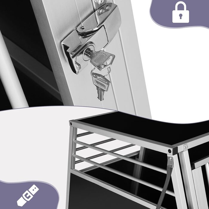 Транспортна переноска для собак та котів EUGAD, алюмінієва, 65x85x71 см, з безпечним замком, чорна