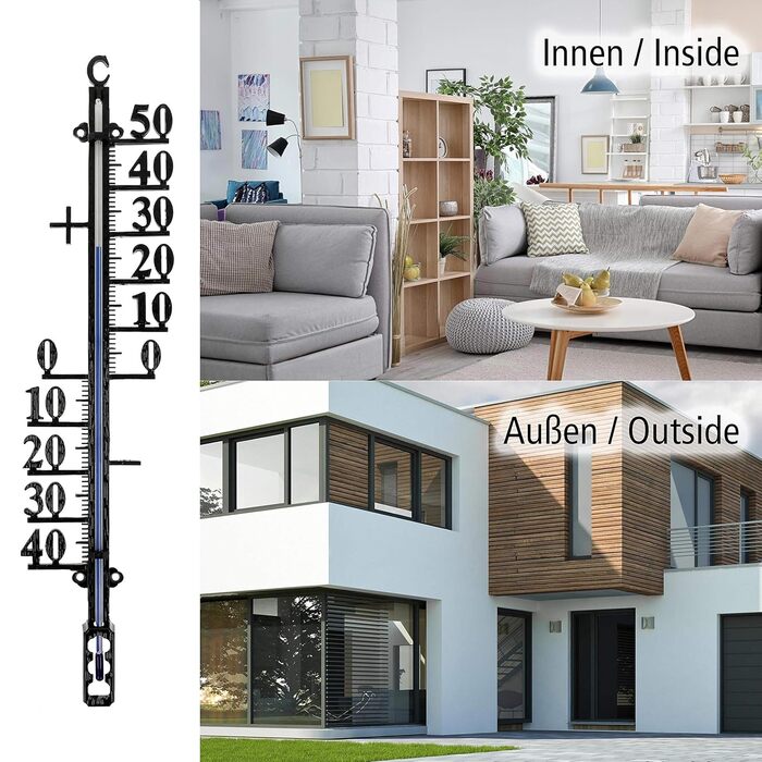 Lantelme Garden Thermometer Metal 41cm Long | Analog Temperature -40 to 50°C | Thermometer for Garden, Outdoor Wall Thermometer for House | Also for Indoors as a Room Indoor Thermometer, xxl Large (41cm Metal)