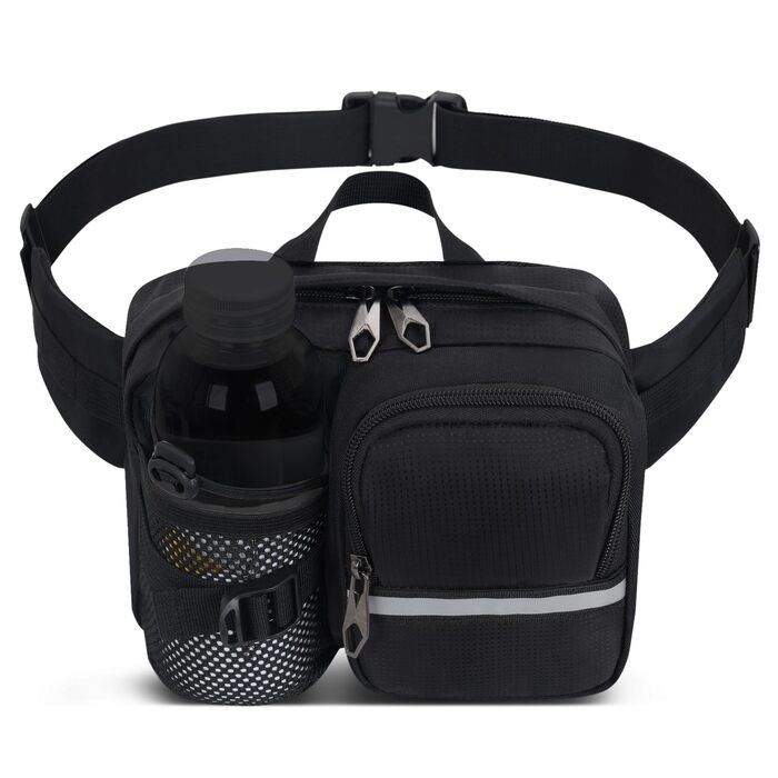 Чоловіча та жіноча поясна сумка-рюкзак на пояс, чорна. Водовідштовхуюча, для подорожей, спорту, бігу та активного відпочинку.