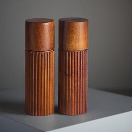 Набір солі та перцю з дерева – ручні мельниці для спецій з керамічним жорном, регульовані ступені помелу, неслизький дизайн та чіткою маркуванням S&P, 16,5 см (БЕЗ підставки)