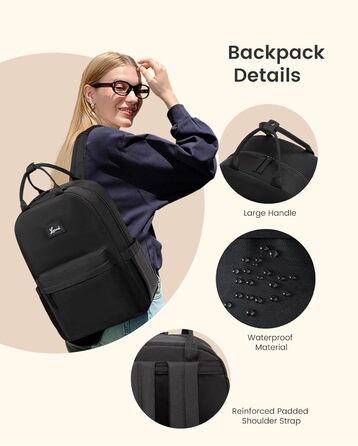 Сумка-рюкзак LOVEVOOK для жінок, підійде для ноутбука 15.6 дюймів, стильна міська сумка для підлітка, водонепроникна шкільна сумка, casual рюкзак для роботи, навчання, подорожей, чорна