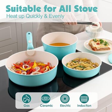 SENSARTE 17-Piece White Nonstick Cookware Set - Induction, Dishwasher & Oven Safe