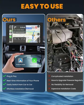 7-дюймовий дисплей CarPlay з GPS, Apple CarPlay, Android Auto, Bluetooth 5.2, FM, дзеркальне відображення, легкий монтаж