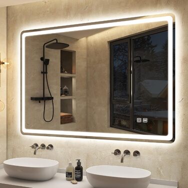 Дзеркало для ванної кімнати S'bagno з підсвічуванням 100x70 см, LED, з полицею, антизапар, 3 колірні температури, регулювання яскравості, HD скло, IP44, горизонтальне/вертикальне встановлення, M55 (без Bluetooth)