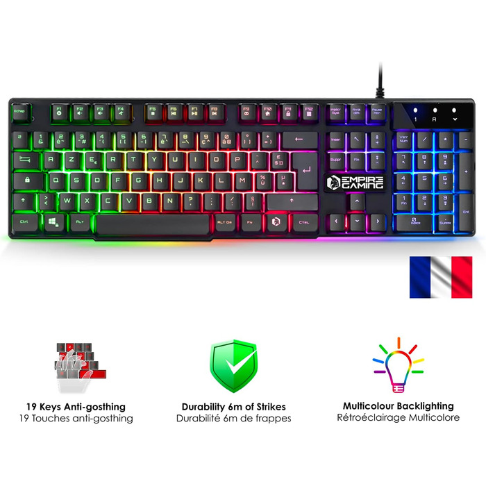 Ігровий комплект Empire Gaming Armor RF800: Клавіатура та миша бездротові AZERTY (французька розкладка) RGB з килимком для миші. Підтримка PC, PS4, PS5, Xbox One/Series, Mac. Білий (MK800)