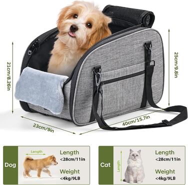 Автокрісло для собак Petzauber - зручне автокрісло для маленьких та середніх собак, сірого кольору, з подвійним ременем безпеки та неслизьким дном