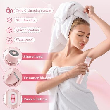 Електричний тример для бікіні з двома головками - для жінок та чоловіків. Інструмент для інтимної зони, для гладкої шкіри. Рожевий колір.