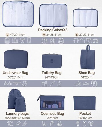 Органайзери для валізи, дорожні аксесуари, водонепроникні сумки-органайзери, 10 шт., Бежевий (Темно-синій, 10 шт.)