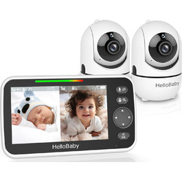 Відеоняня HelloBaby з 5-дюймовим екраном, 30 годин роботи, поворотна камера, нічне бачення, двосторонній зв'язок, 8 колискових, радіус дії 300 метрів (HB6550-2)